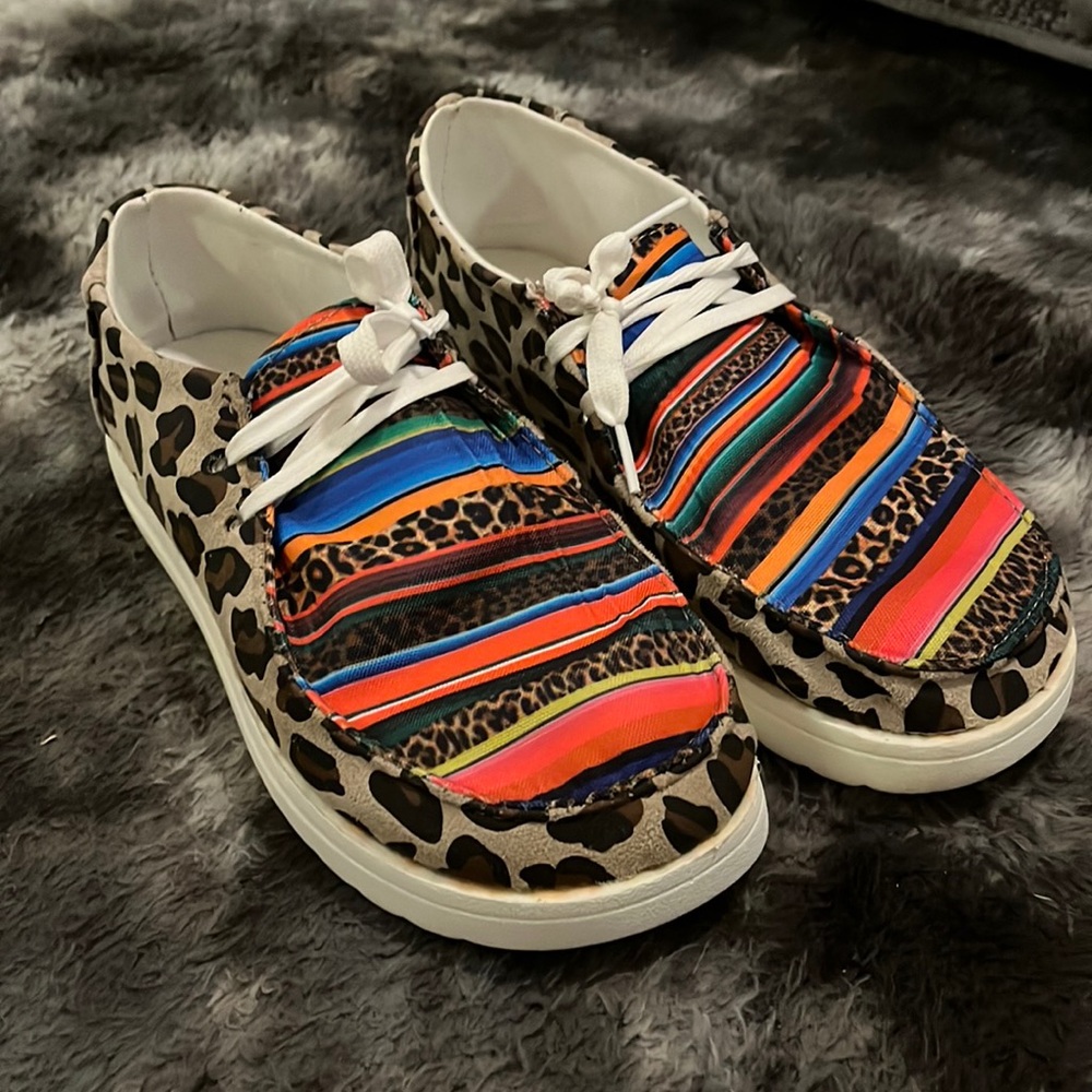 Western serape leopard print slip on shoes